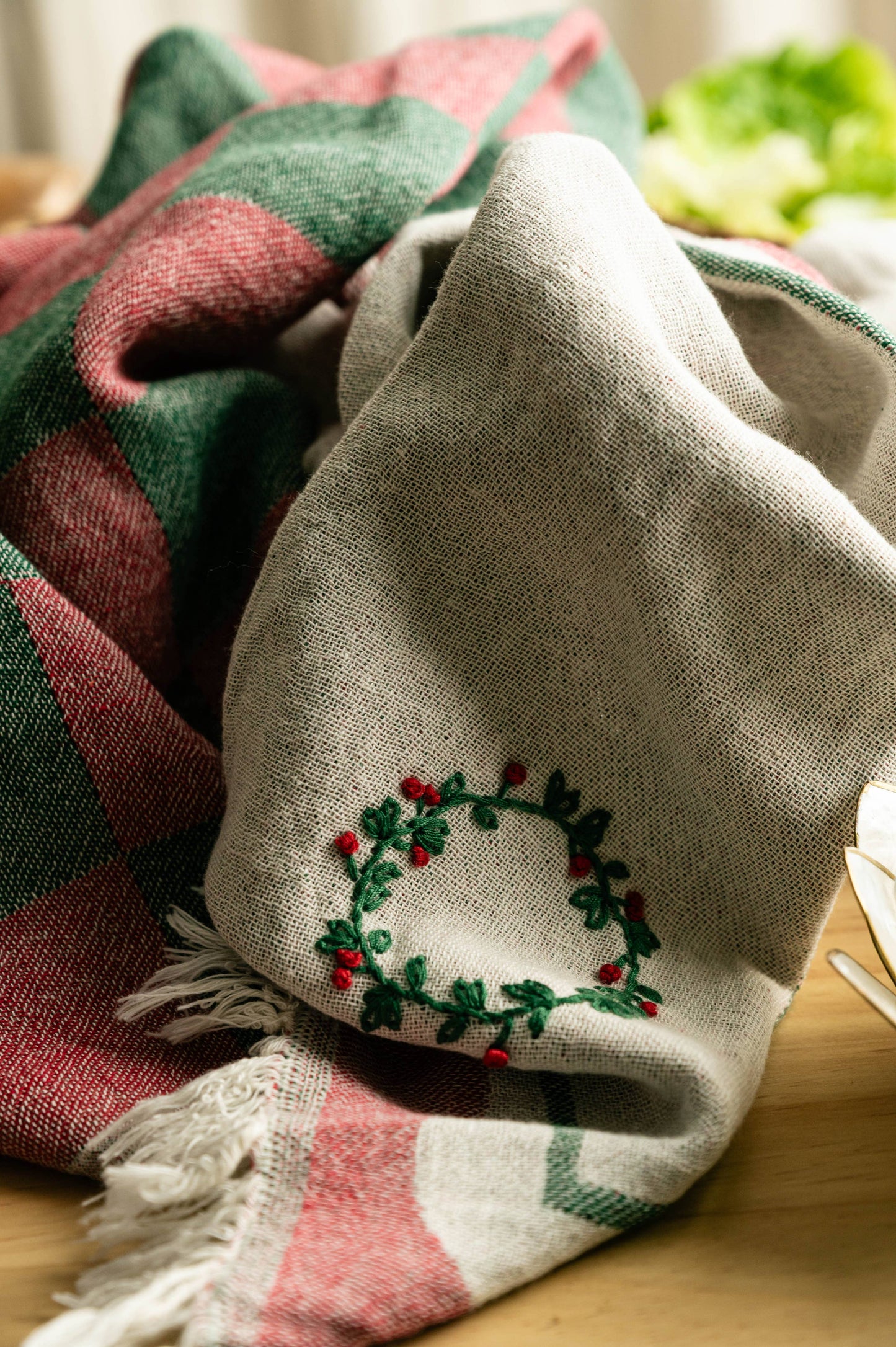 Wreath Hand-Stitched Tea Towel Set
