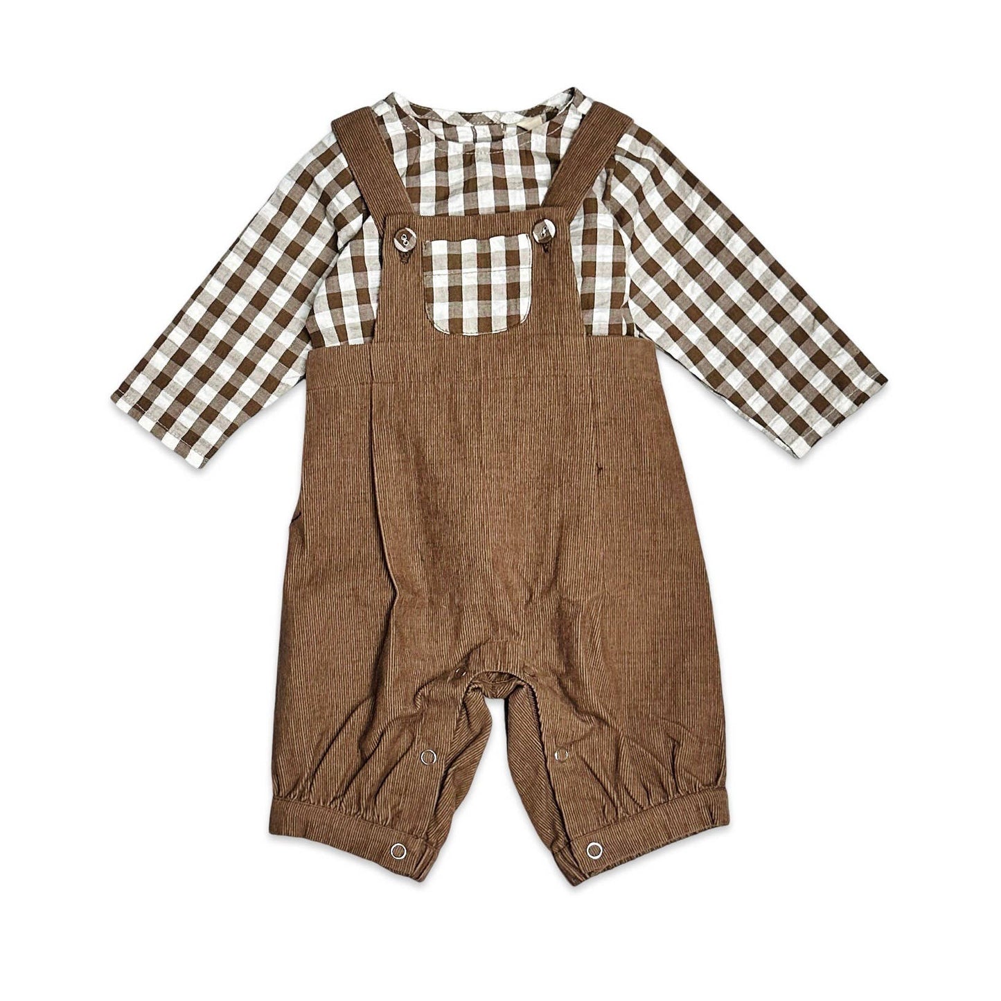 Gingham Muslin Shirt + Corduroy Baby Overall SET (Organic)