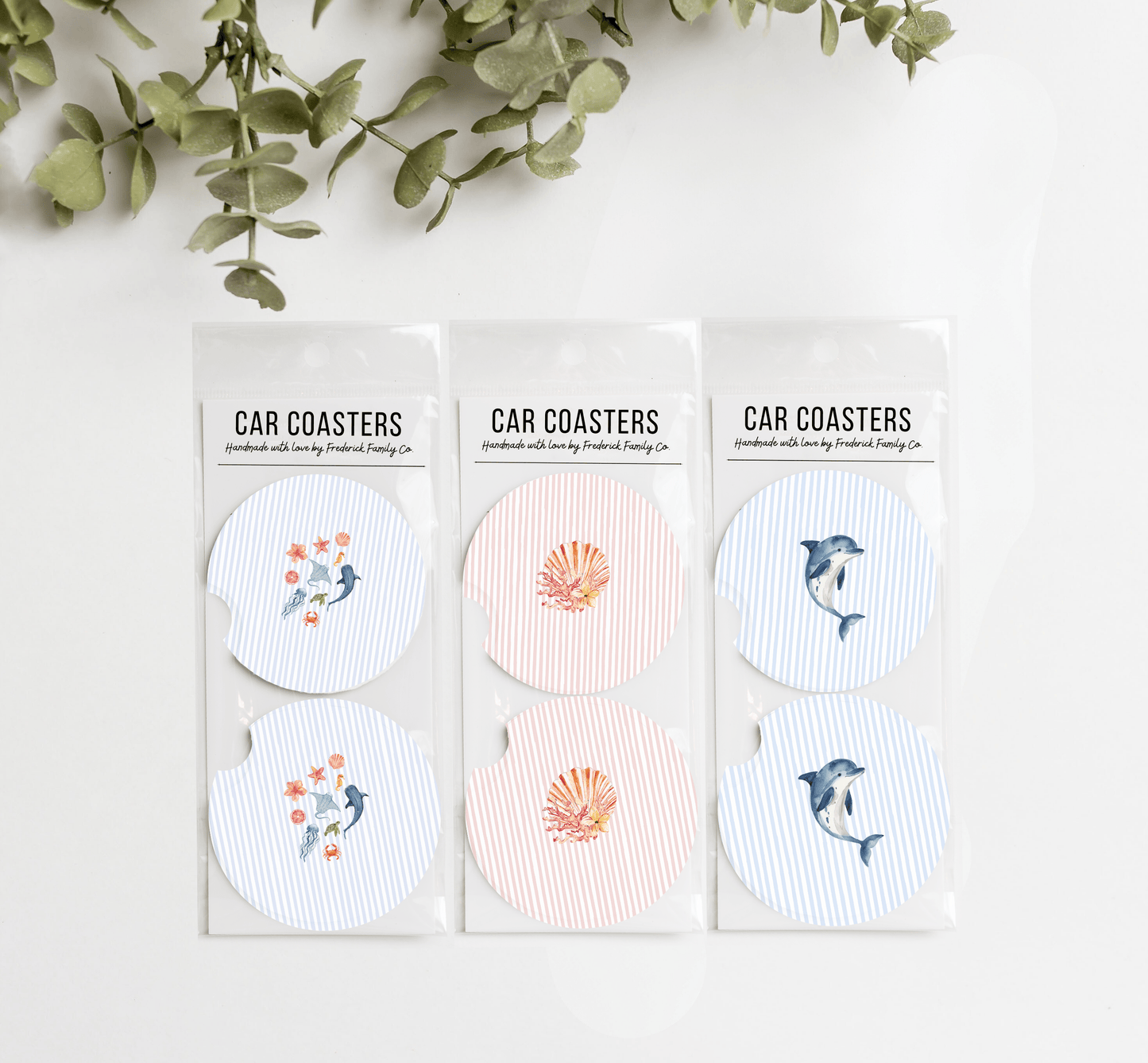 Summer Car Coasters Set of 2 – Absorbent Neoprene Cup Holder Coasters for Cars, Trucks & SUVs