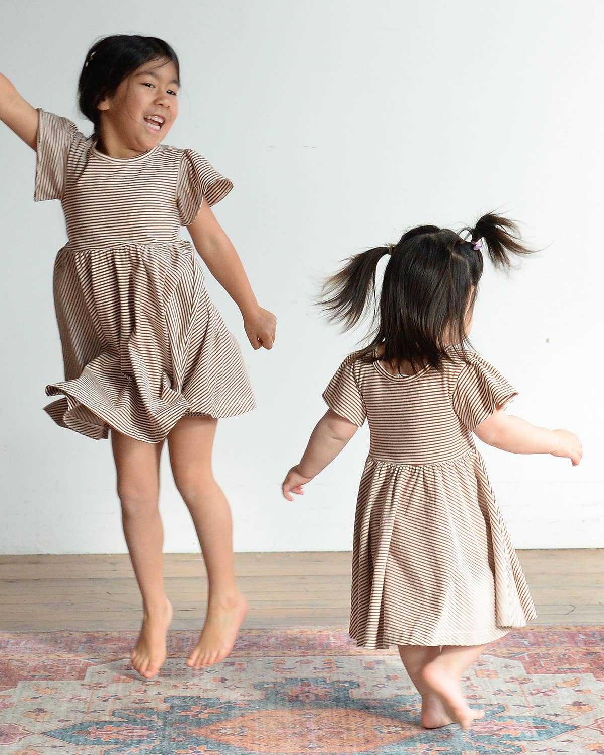 Girl Spring Twirl Dress- Toffee Stripe