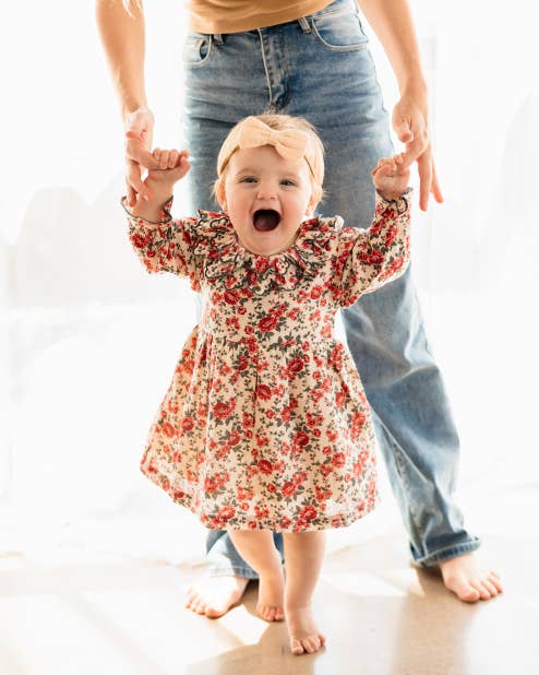 Amour Rose Floral Ruffle Baby Dress & Bloomer (Linen Blend)