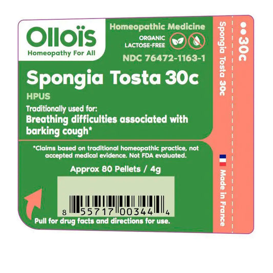 Olloïs Spongia Tosta 30C Lactose-Free Organic, 80 Pellets