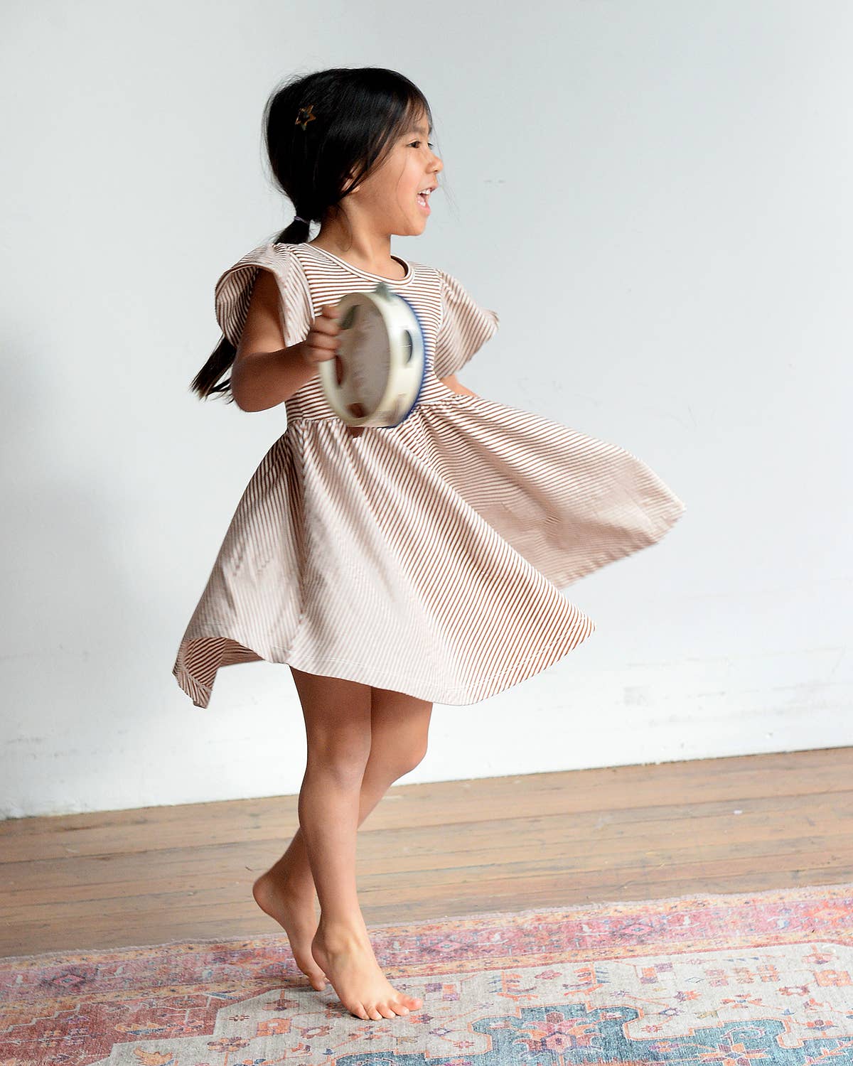 Girl Spring Twirl Dress- Toffee Stripe