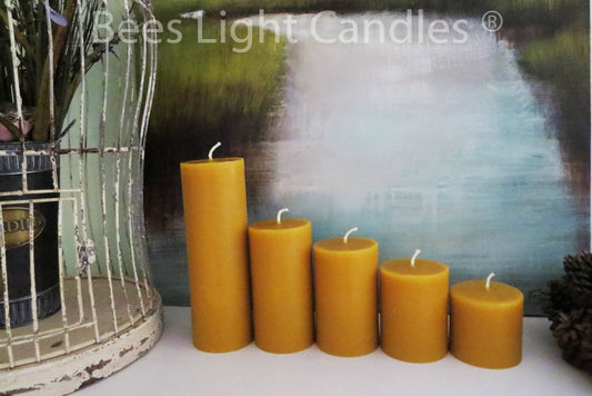 Natural Beeswax Pillar Candles 3 inch Wide