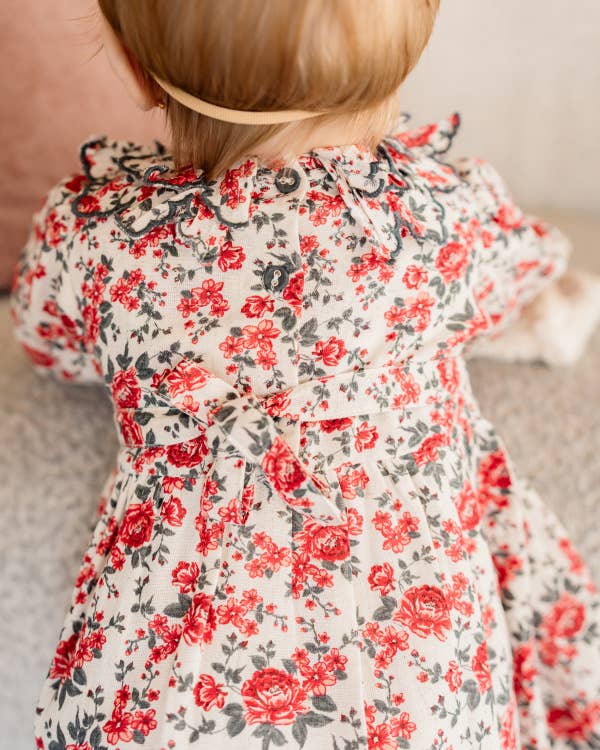 Amour Rose Floral Ruffle Baby Dress & Bloomer (Linen Blend)