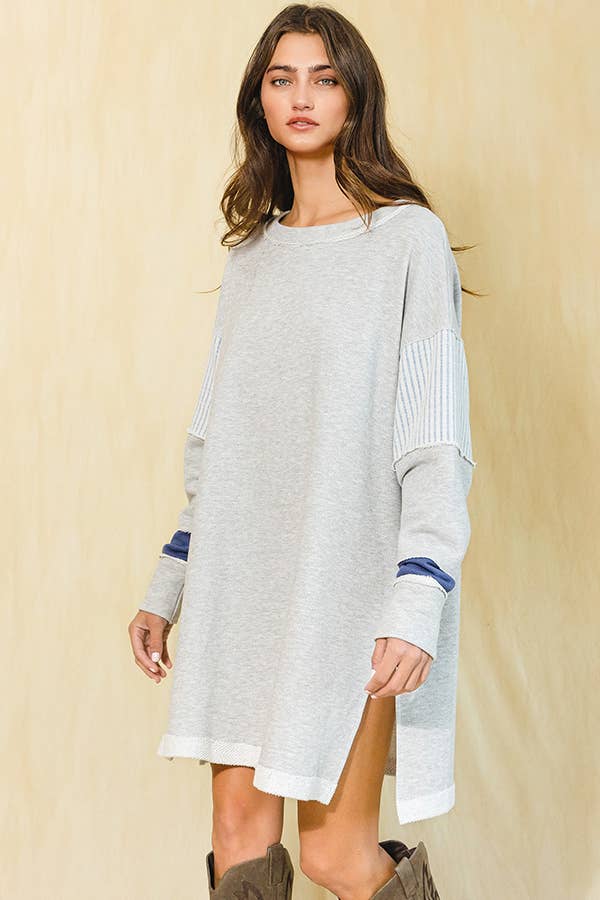 Color-block French Terry Knit Tunic Dress