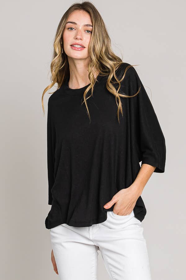 Elbow sleeve oversize cocoon knit top