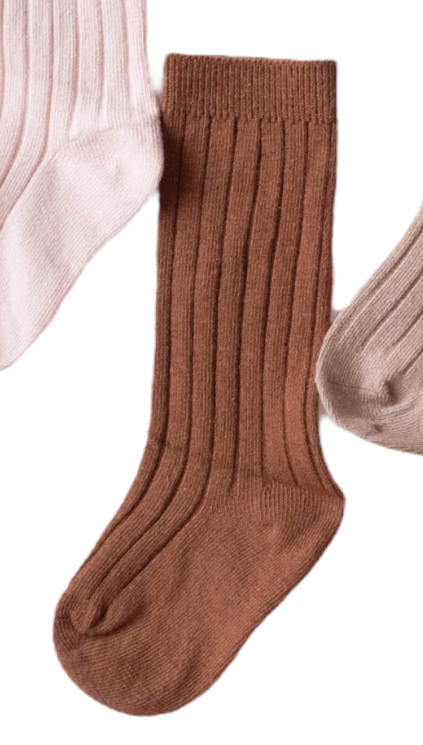 Brown Knee High Socks for Kids - Ribbed Organic Cotton