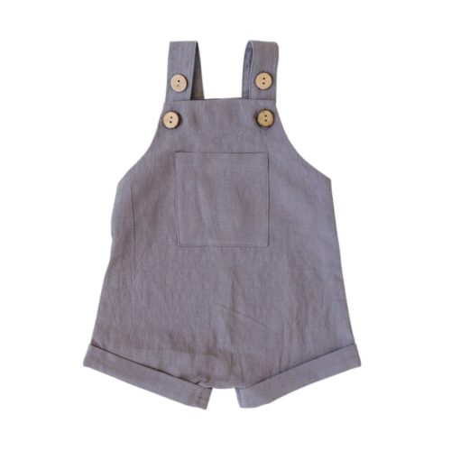 Gray Short Linen Overalls