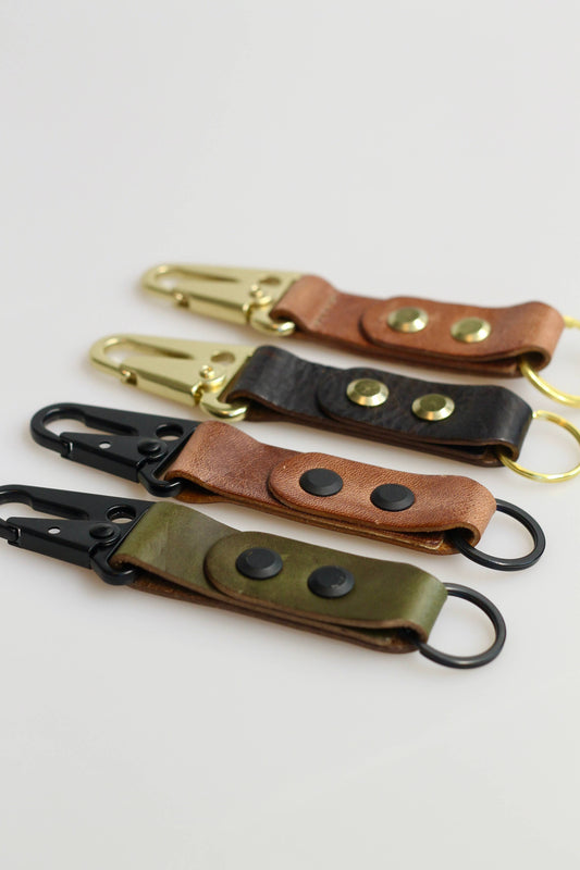 Leather Keychain: Matte Black + Brown