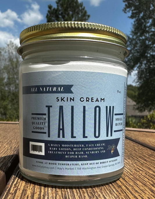 9oz All Natural Tallow Skin Cream, 100% Grass Fed Beef