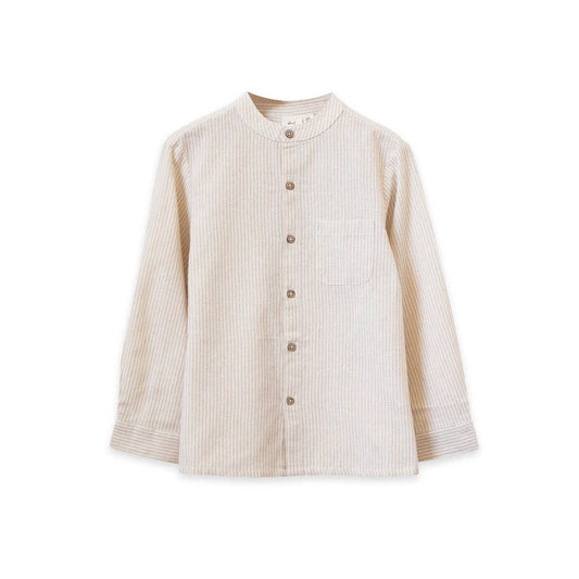 Mandarin Collar Boys Shirt - Oatmeal Stripe