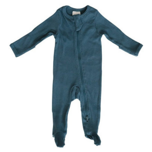 Navy Organic Cotton Ribbed Zipper One-piece