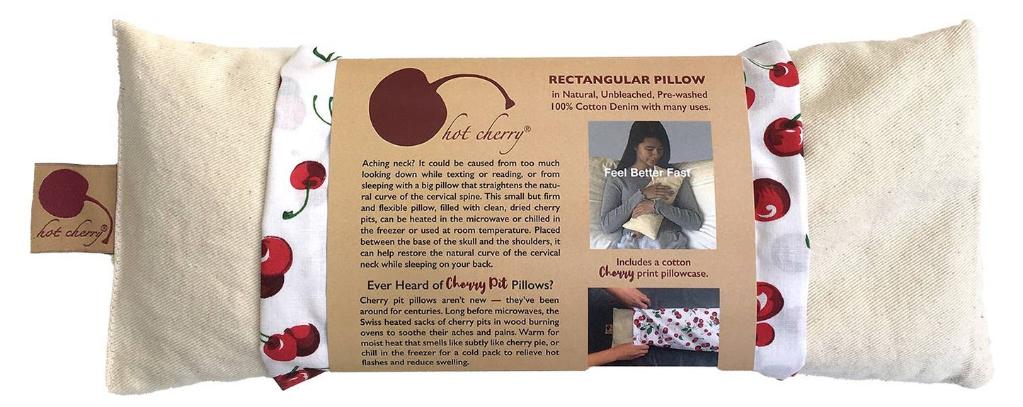 Cervical Neck Pillow - Unbleached Denim, Cherry Print Case