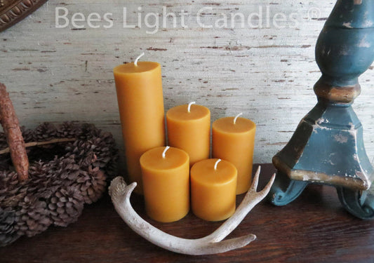 Natural Beeswax Pillar Candles 3 inch Wide