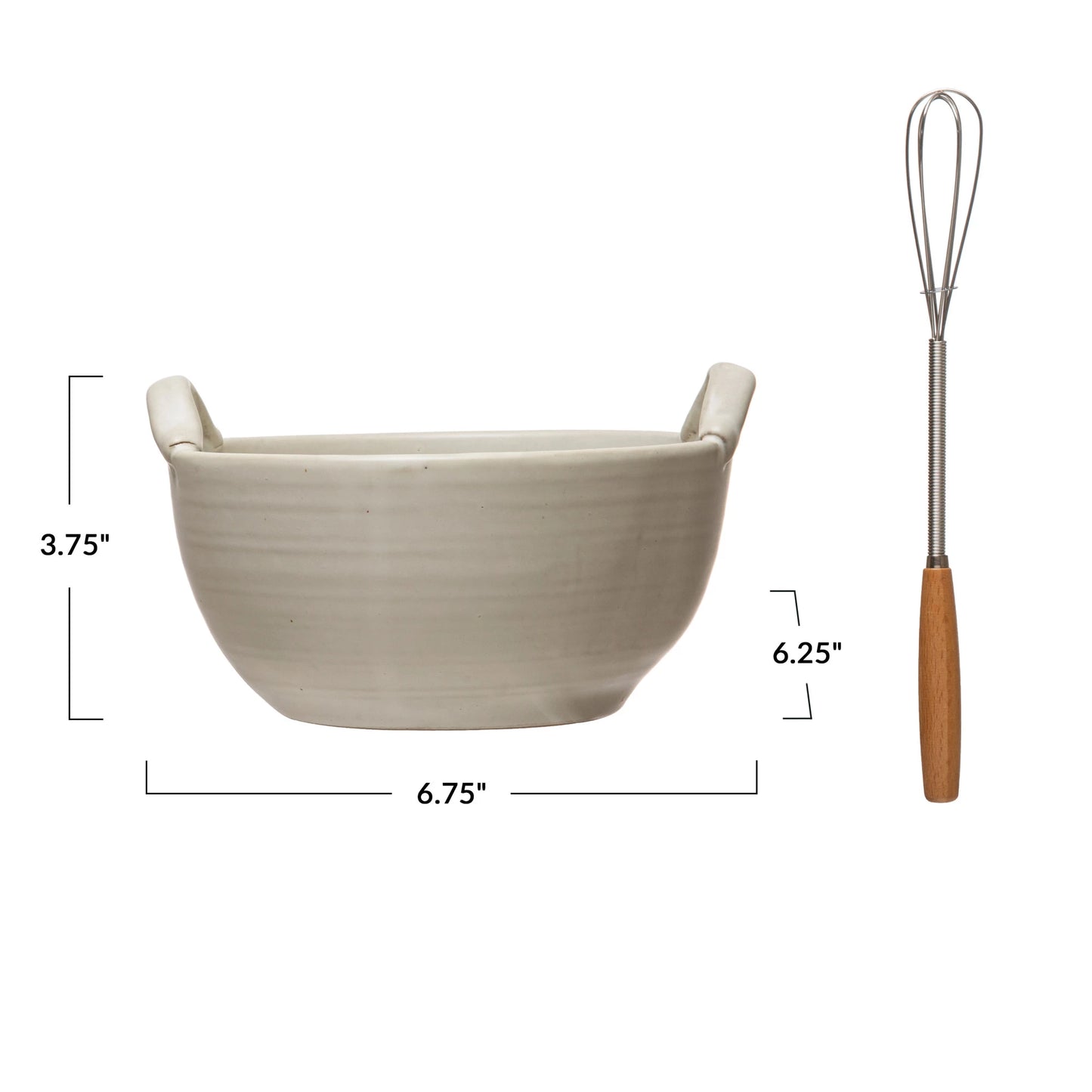 Stoneware Bowl & Metal Whisk Set