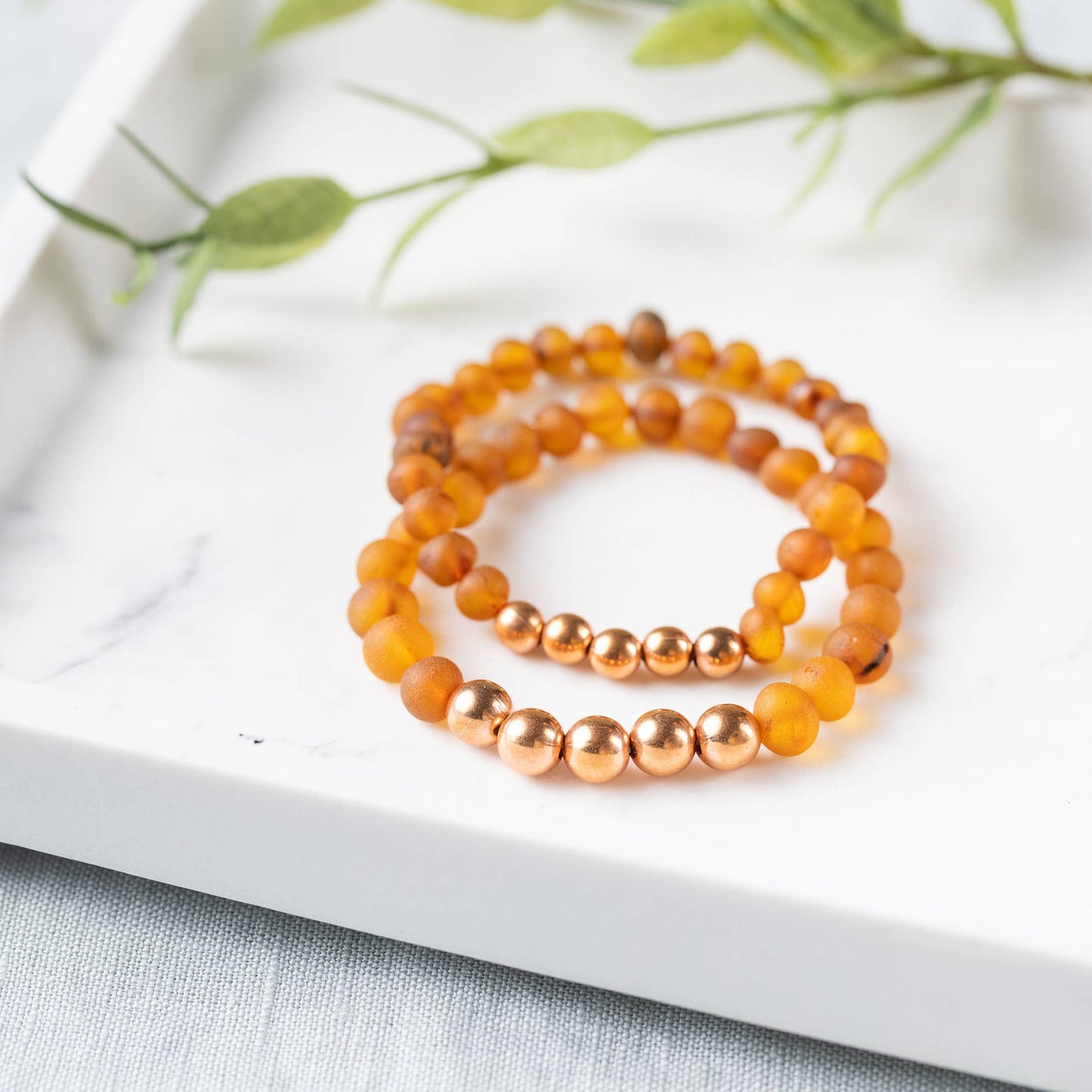 Pure Copper + Raw Cognac Amber Bracelet - Adults