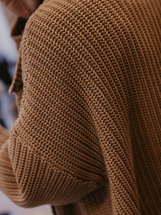 Organic Cotton Chunky Cardigan Sweater: Caramel