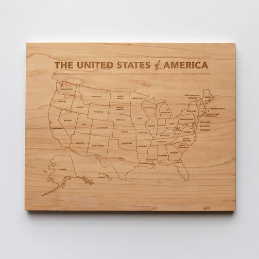 Wooden United States Map • Engraved Modern Map of USA