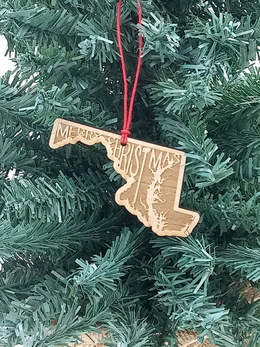 Merry Christmas MARYLAND MD Wooden Christmas Ornament